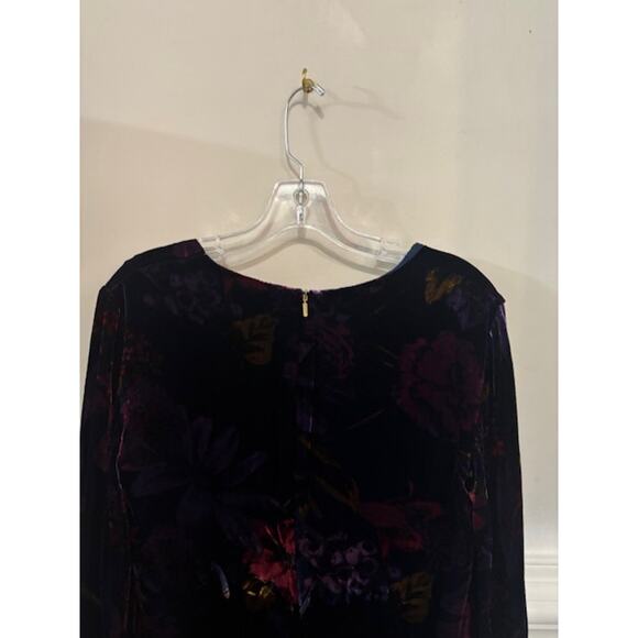 Trina Turk Dress Eclair Crushed Velvet Burnout Floral Long Sleeve Floral Small - Picture 5 of 9
